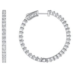 14k White Gold Hoop Earrings Natural Diamonds, 2 Carat