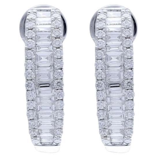 14K White Gold Hoops and Huggies Earrings with 0.8 Carat Diamonds For Sale