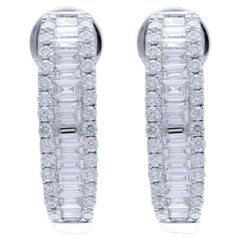 14K White Gold Hoops and Huggies Earrings with 0.8 Carat Diamonds