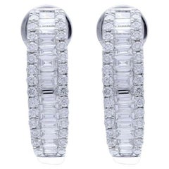 Créoles et boucles d'oreilles huggies en or blanc 14 carats avec diamants de 0,8 carat