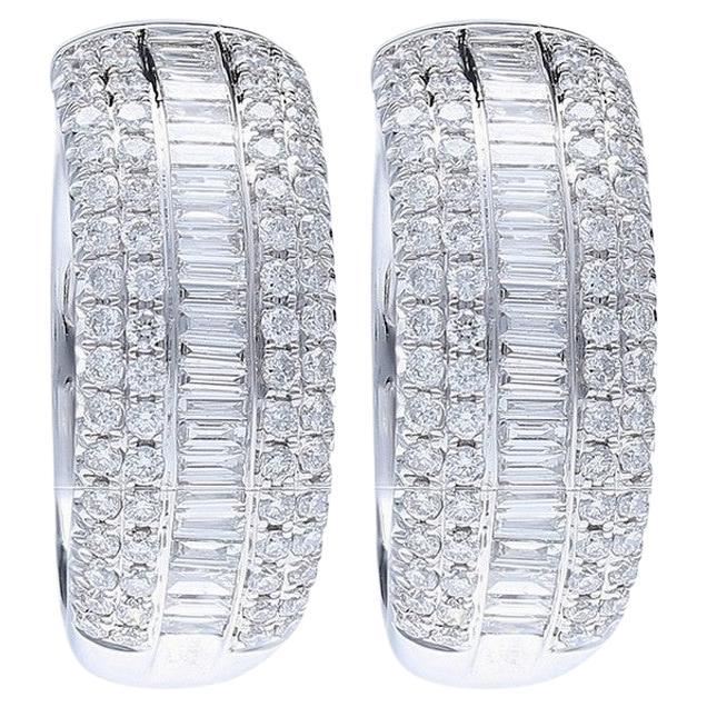 14K White Gold Hoops and Huggies with 1.5 Carat Diamonds For Sale