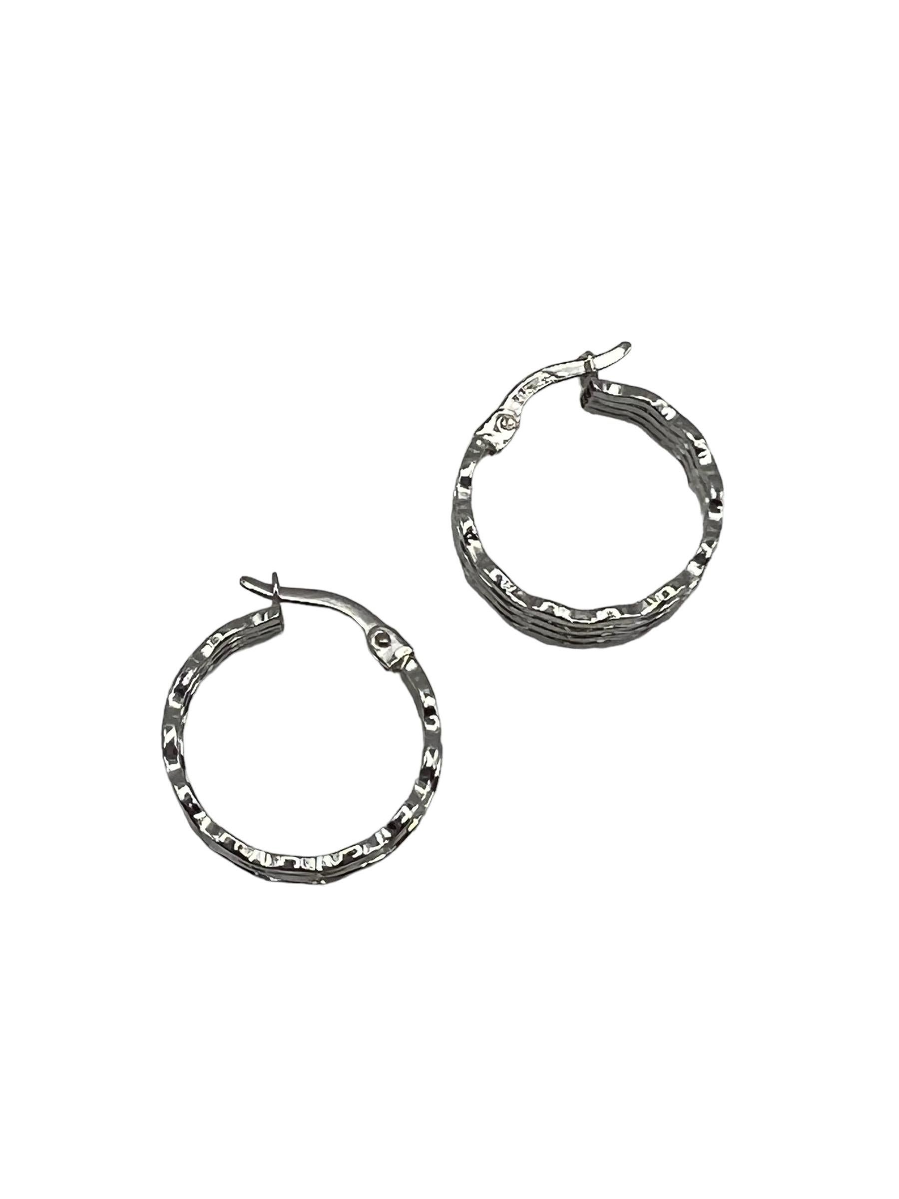 Contemporary White Gold Wave Hoop Earrings For Sale
