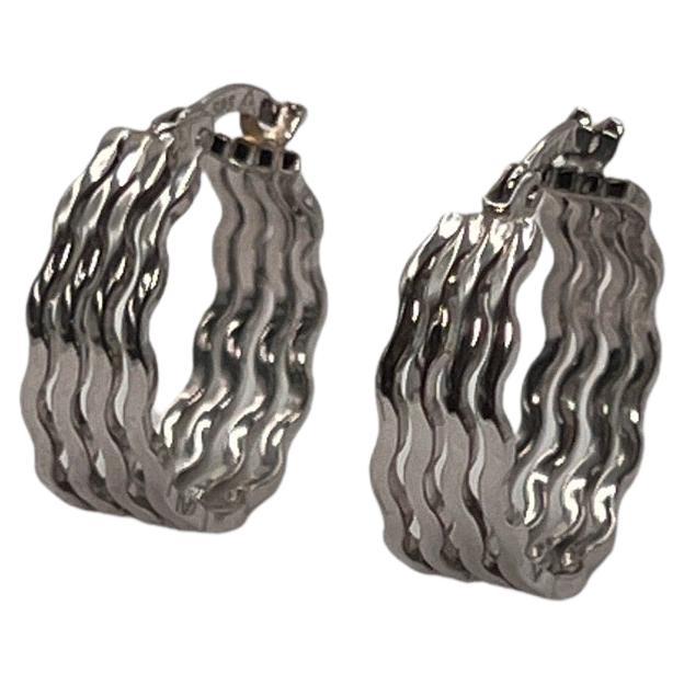 White Gold Wave Hoop Earrings For Sale