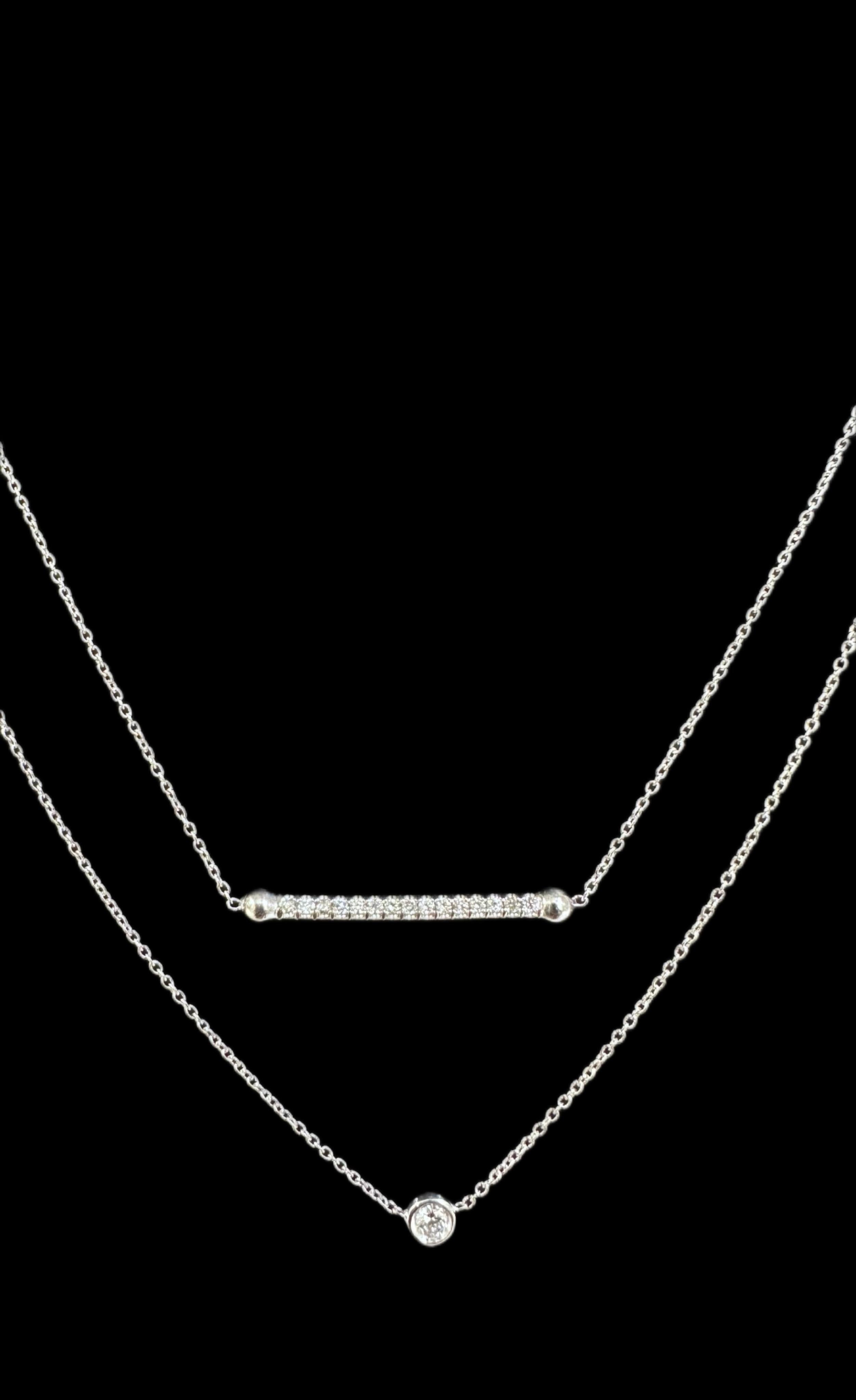 Modern 14K White Gold Horizontal Bar Diamond Necklace For Sale