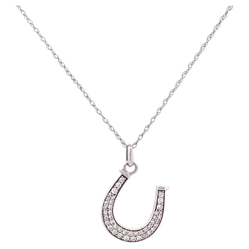 14K White Gold Horse Shoe Pendant Necklace For Sale