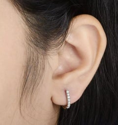 14K White Gold Huggie Diamond Hoop Earring