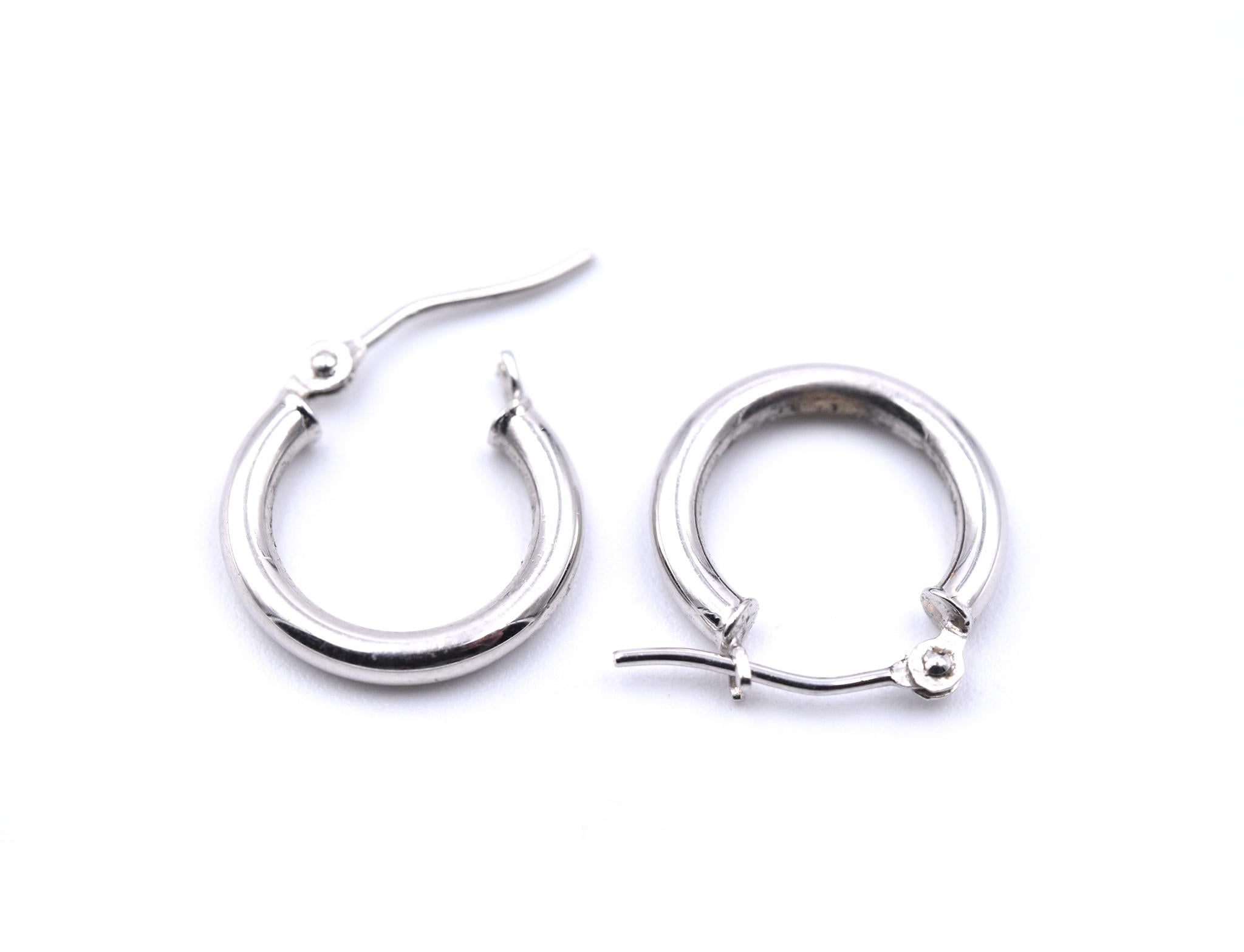 Women's or Men's 14 Karat White Gold Huggie Hoop Earrings