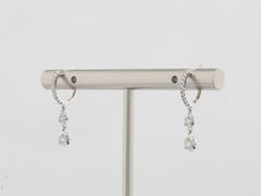 14K White Gold Huggie Hoop Earrings with Bezel-Set Diamond Drops