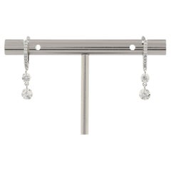 14K White Gold Huggie Hoop Earrings with Bezel-Set Diamond Drops