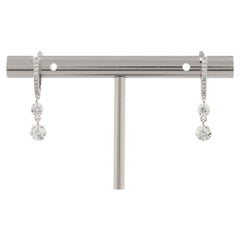 14K White Gold Huggie Hoop Earrings with Bezel-Set Diamond Drops