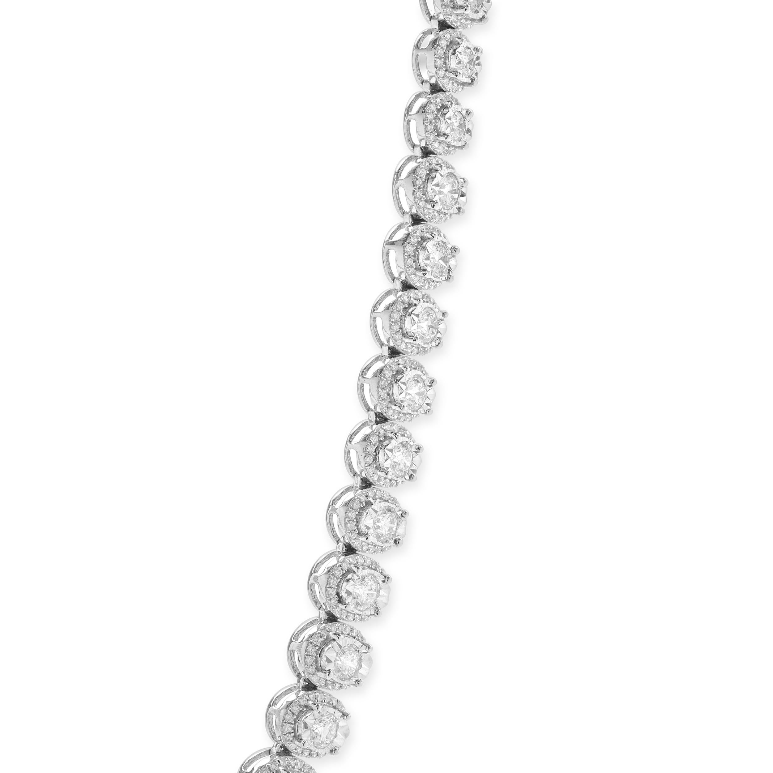 Designer: custom
Material: 14K white gold
Diamonds:  round brilliant Diamonds= 8.30cttw
Color: G-H
Clarity:VS-SI1
Dimensions: necklace measures 16.5-inches in length 
Weight: 36.93 grams
