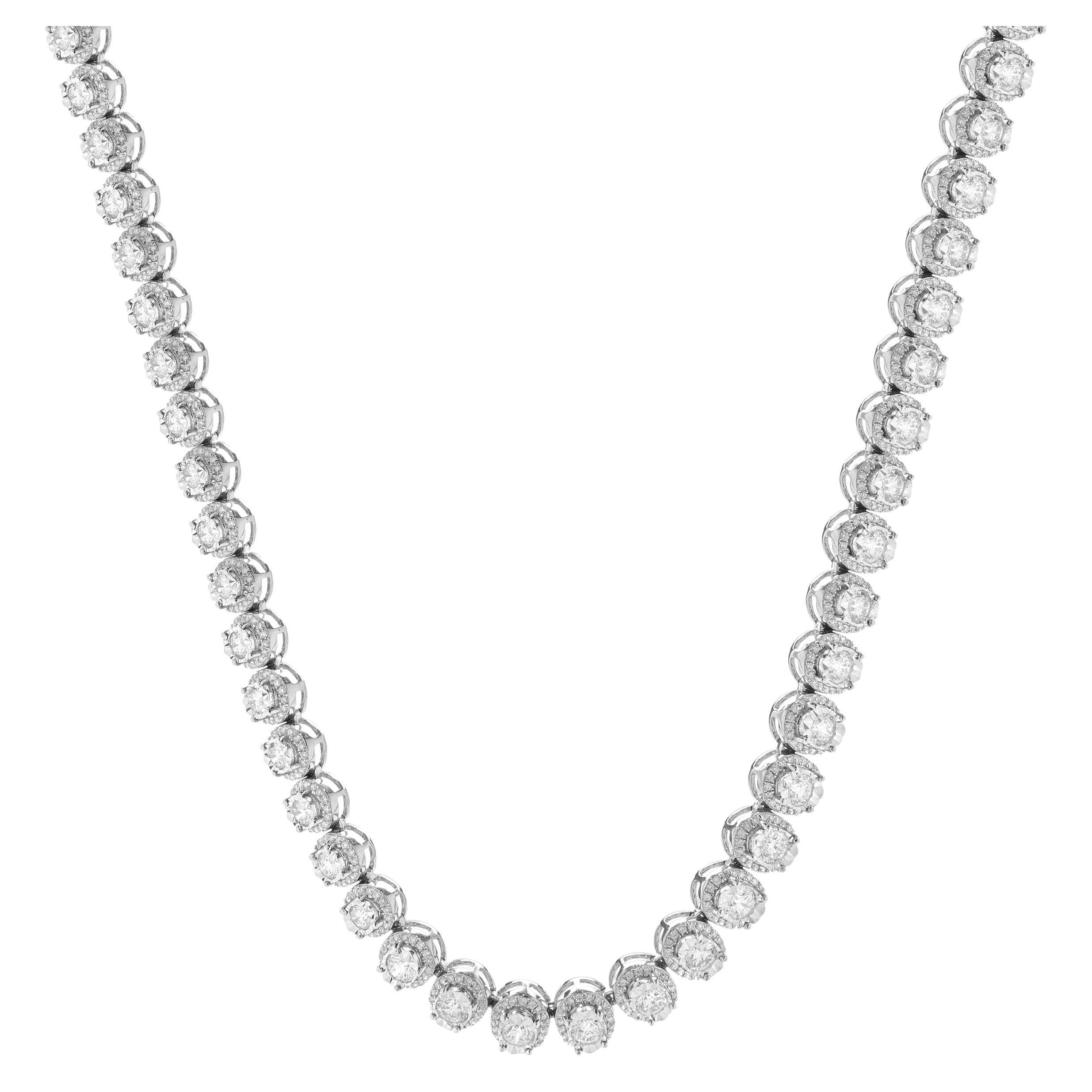 14k White Gold Illusion Diamond Graduated Tennis Necklace For Sale