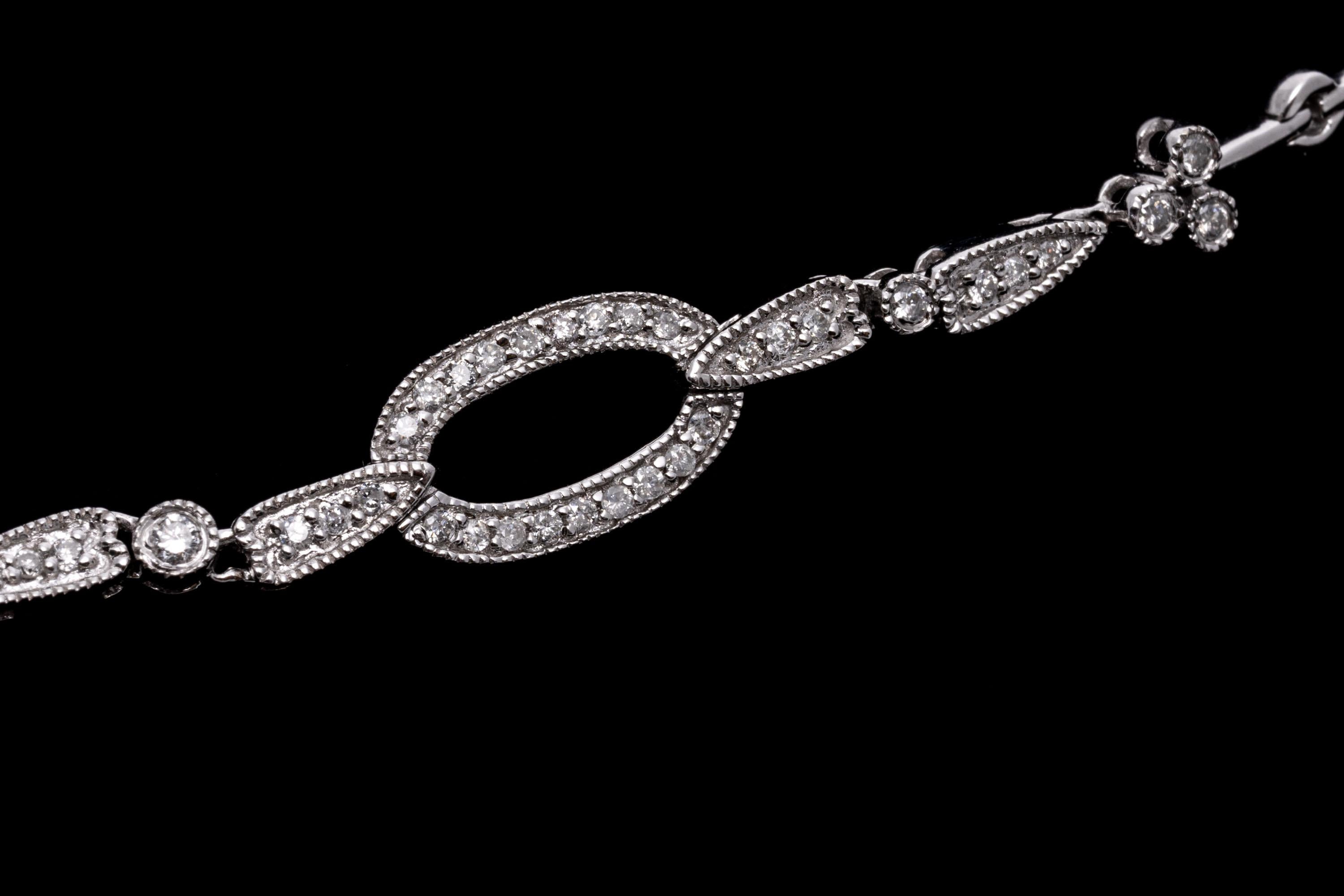 Contemporary 14k White Gold Impressive Diamond Set Open Link Necklace With Drop, 1.59 TCW For Sale