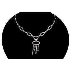 14k White Gold Impressive Diamond Set Open Link Necklace With Drop, 1.59 TCW