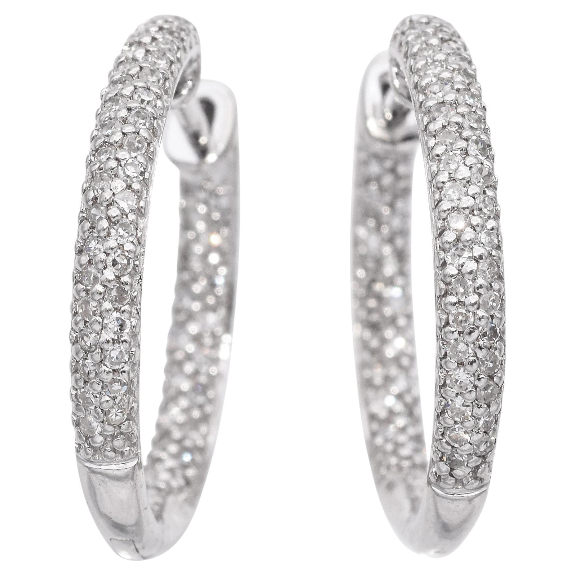 14K White Gold Inside Out 0.53 TCW Diamond Hoop Earrings
