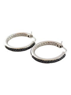 14K White Gold Inside Out Black and White Diamond Hoops #14829