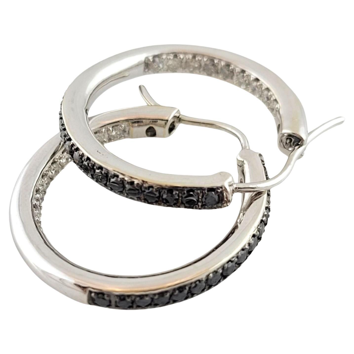14K White Gold Inside Out Black and White Diamond Hoops #14829 For Sale