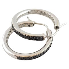 14K White Gold Inside Out Black and White Diamond Hoops #14829