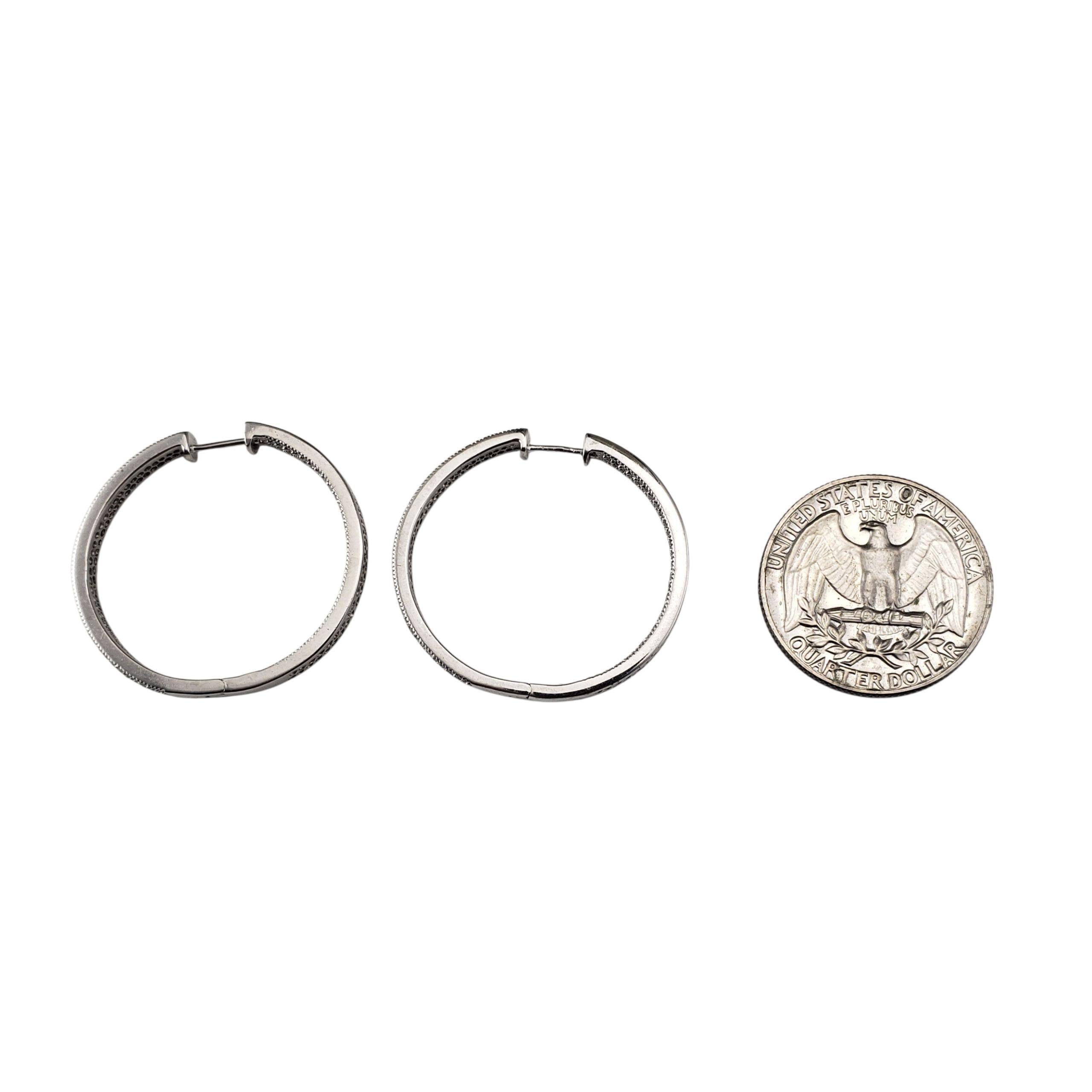 Women's 14K White Gold Inside-Out Diamond Hoop Earrings #22776 For Sale