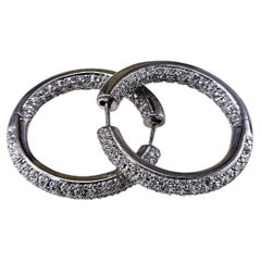 14K White Gold Inside-Out Diamond Hoop Earrings #25489