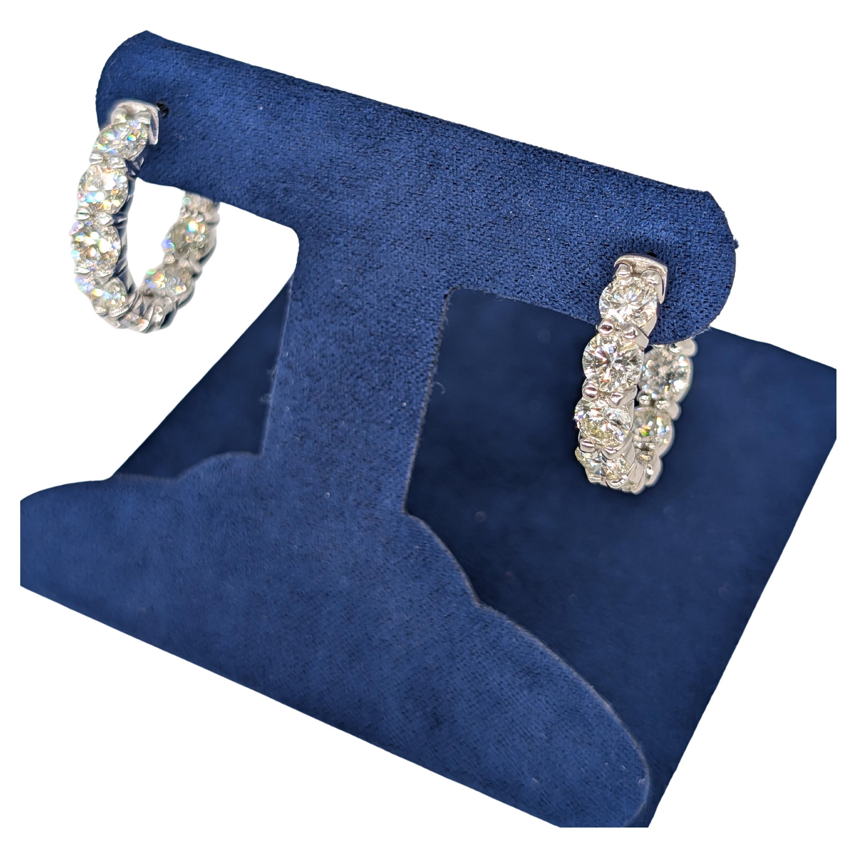 14K White Gold Inside Out Diamond Hoop Earrings totaling 6.10ct F-G, VS