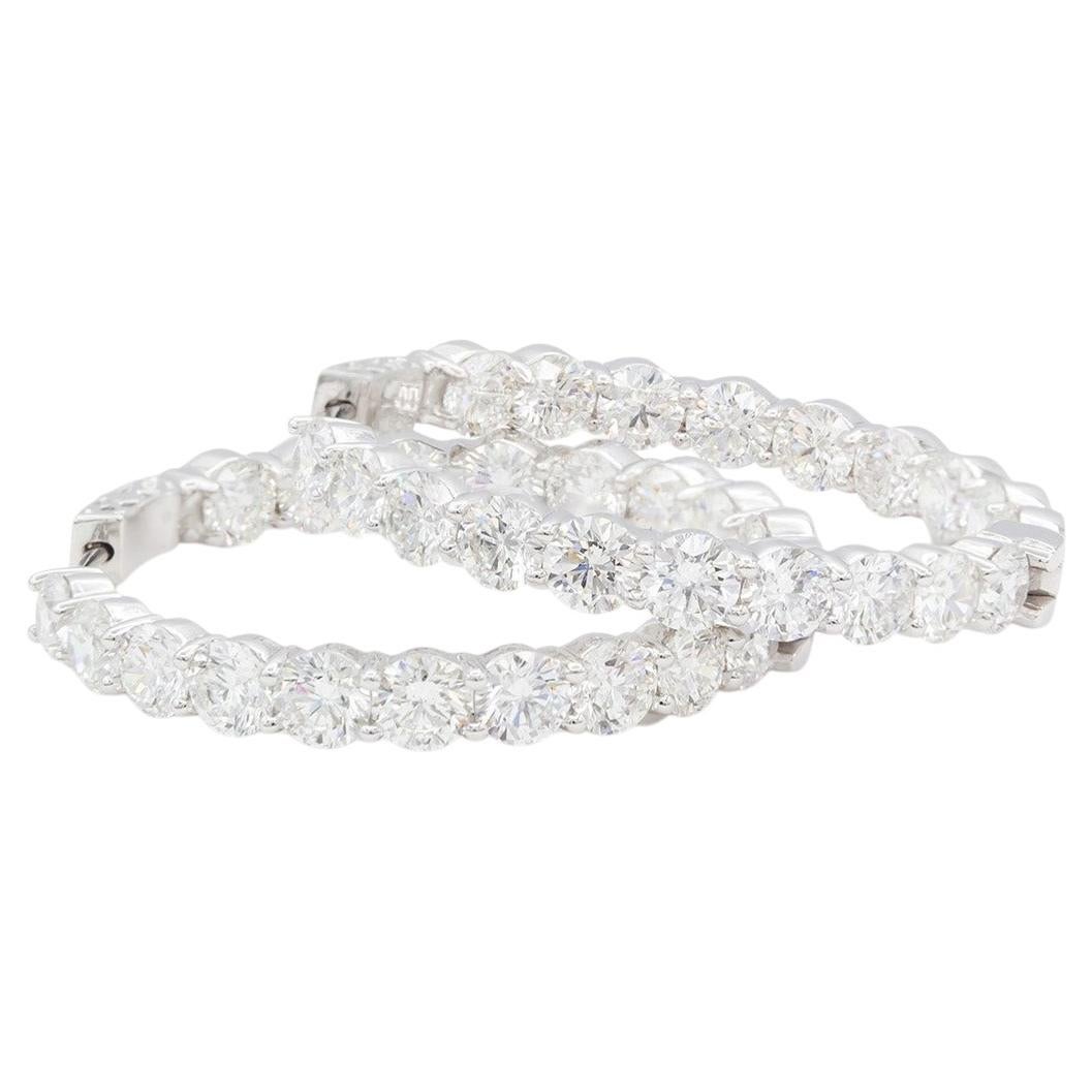 14k White Gold Inside Outside Diamond Hoop Earrings 7.60ctw