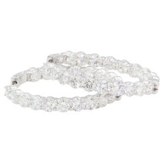 Boucles d'oreilles créoles en or blanc 14 carats, ornées de diamants à l'intérieur et à l'extérieur, 7,60 carats au total