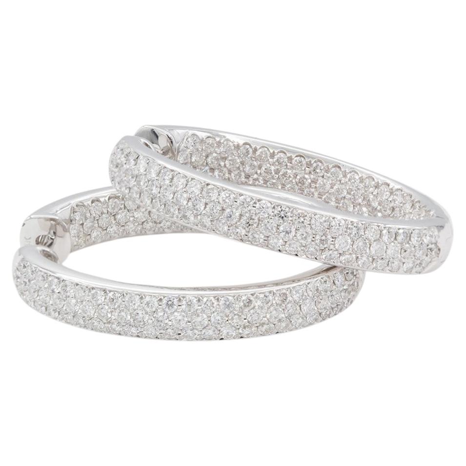 Pendientes de aro de oro blanco de 14k con diamantes por dentro y por fuera, 7,60 ct en total