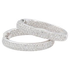 14k White Gold Inside Outside Diamond Hoop Earrings 7.60ctw