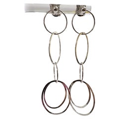14k White Gold Interlocked Circle Dangle Post Earrings 2.5" long