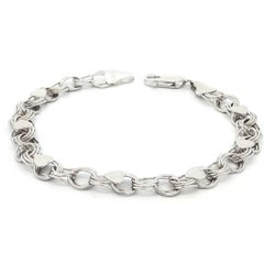 14k White Gold Interlocking Circular Links & Heart Stations Charm Style Bracelet