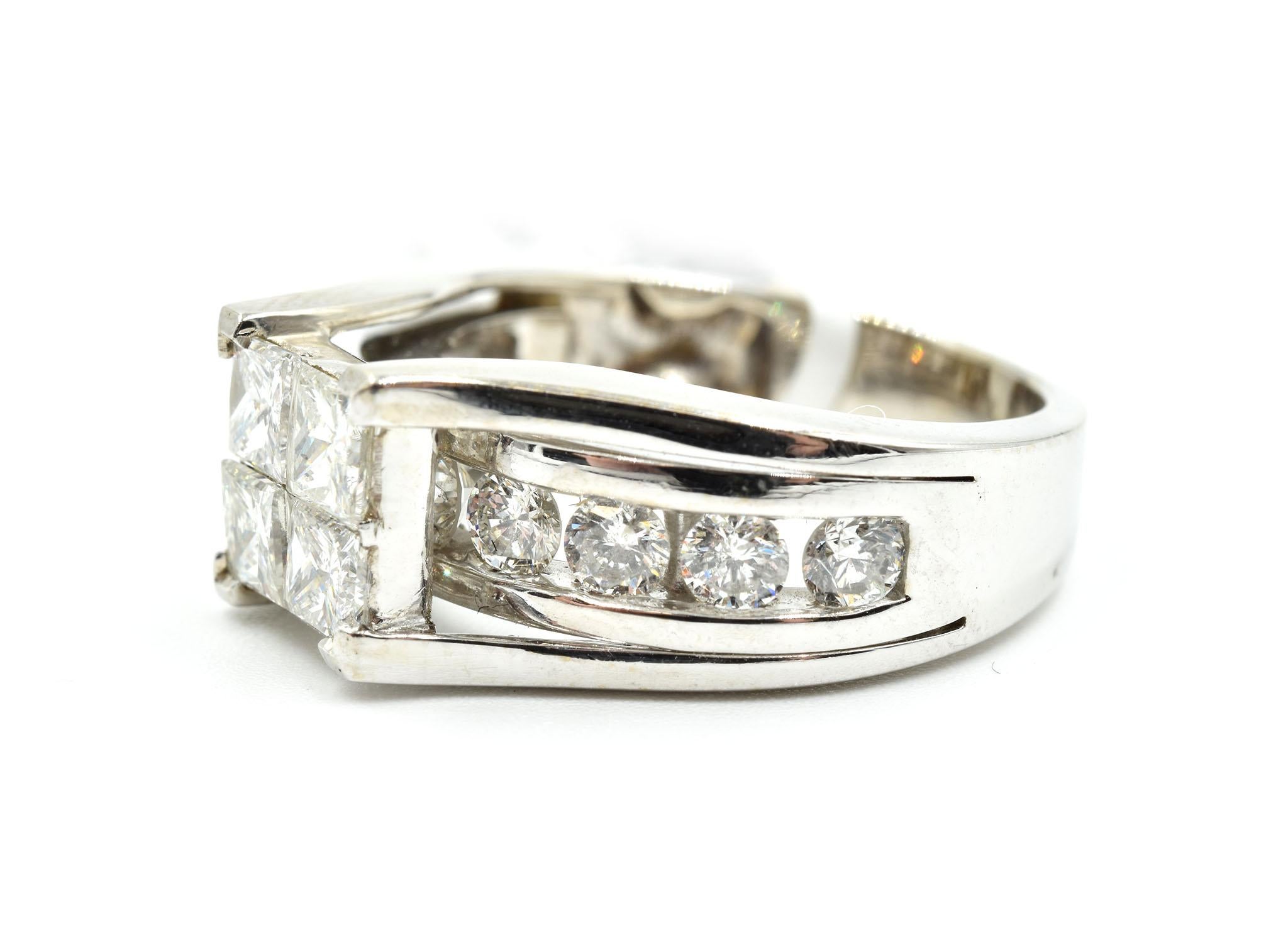 14 Karat White Gold Invisible Set 2.00 Carat Princess Cut Diamond Ring In Excellent Condition In Scottsdale, AZ