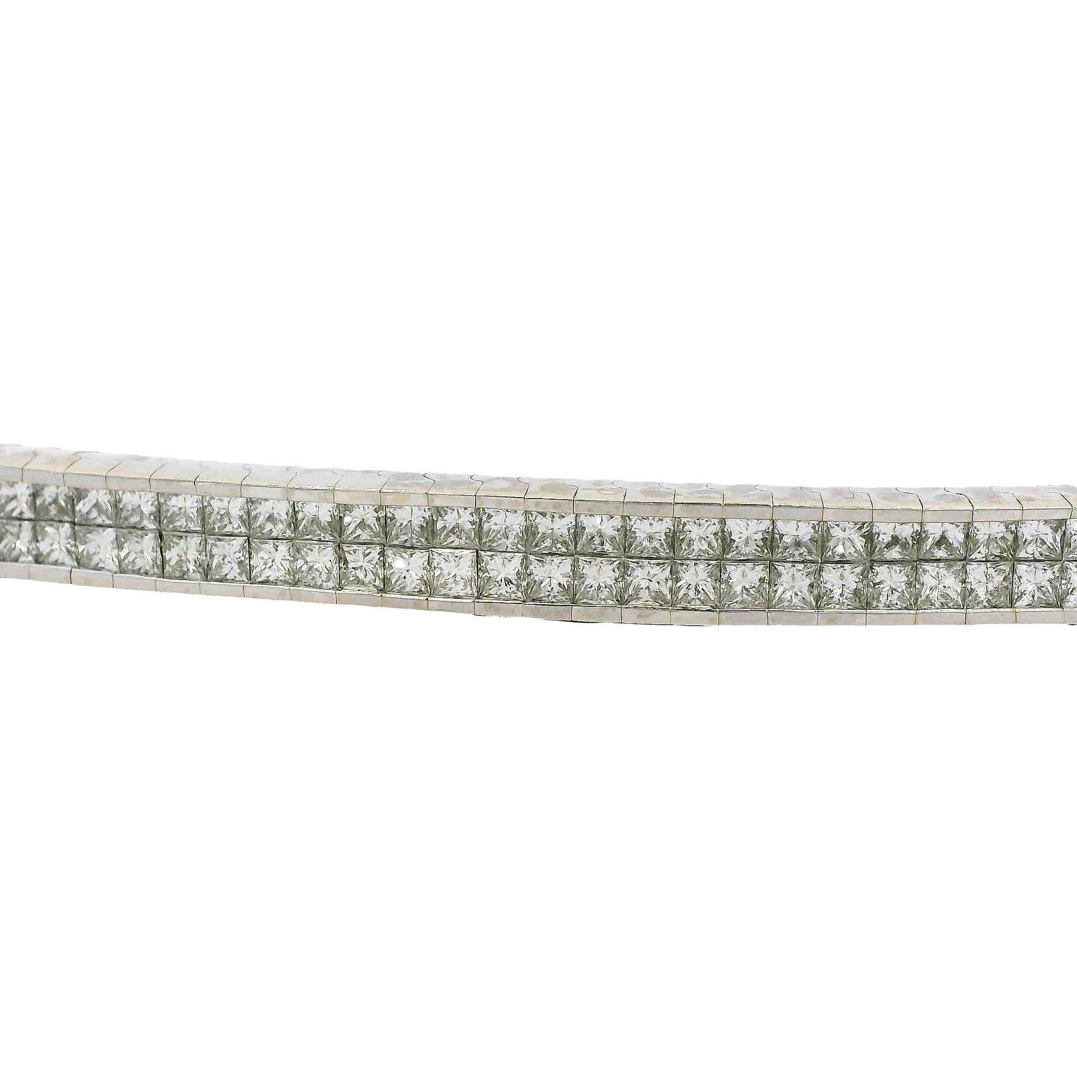 Pulsera de oro blanco de 14 quilates con dos filas de diamantes naturales de 8,31 quilates Moderno en venta