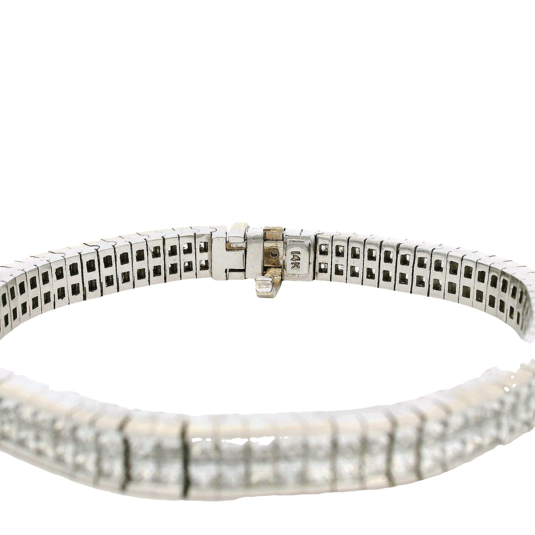 Pulsera de oro blanco de 14 quilates con dos filas de diamantes naturales de 8,31 quilates Corte princesa en venta