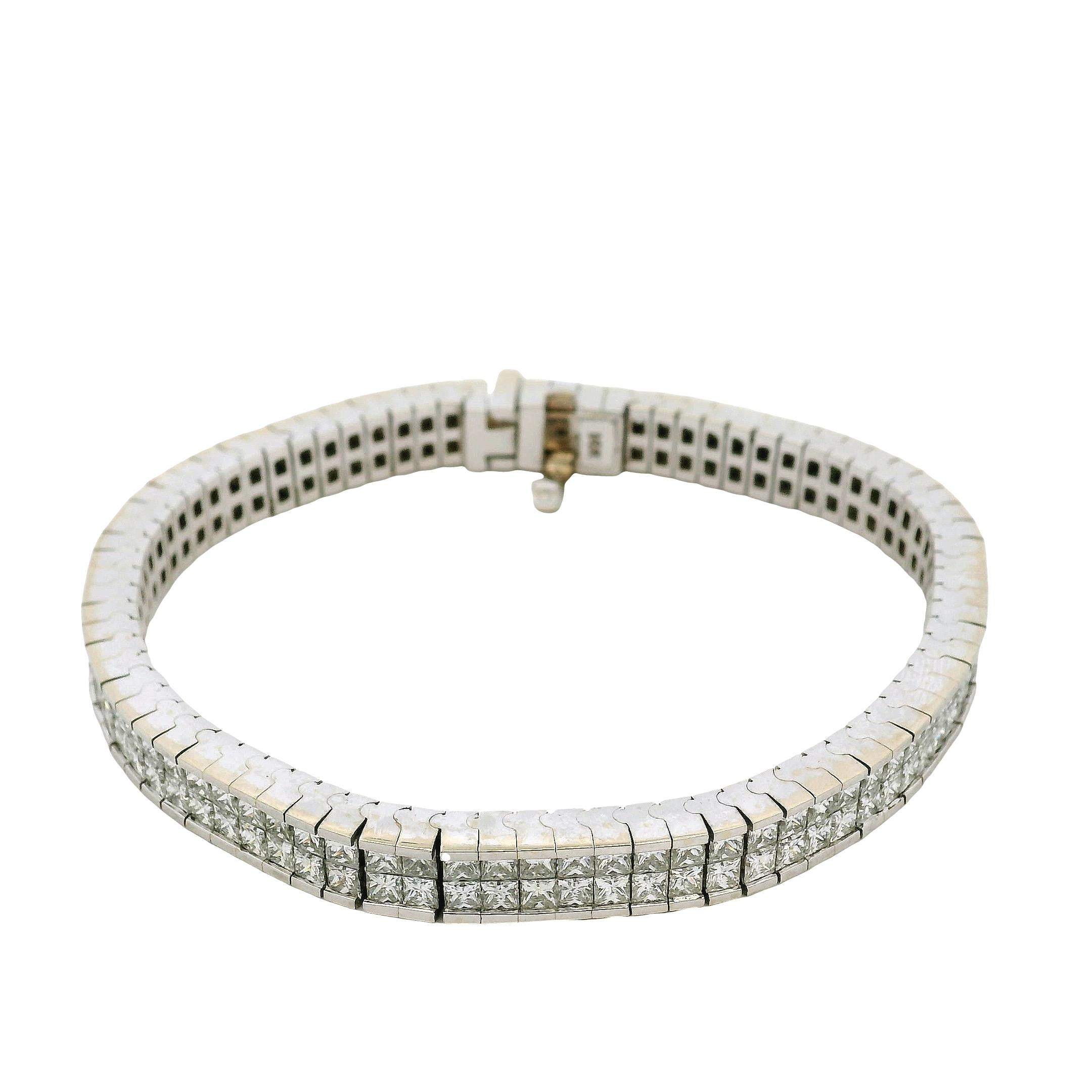 Pulsera de oro blanco de 14 quilates con dos filas de diamantes naturales de 8,31 quilates en Nuevo estado para la venta en Boca Raton, FL