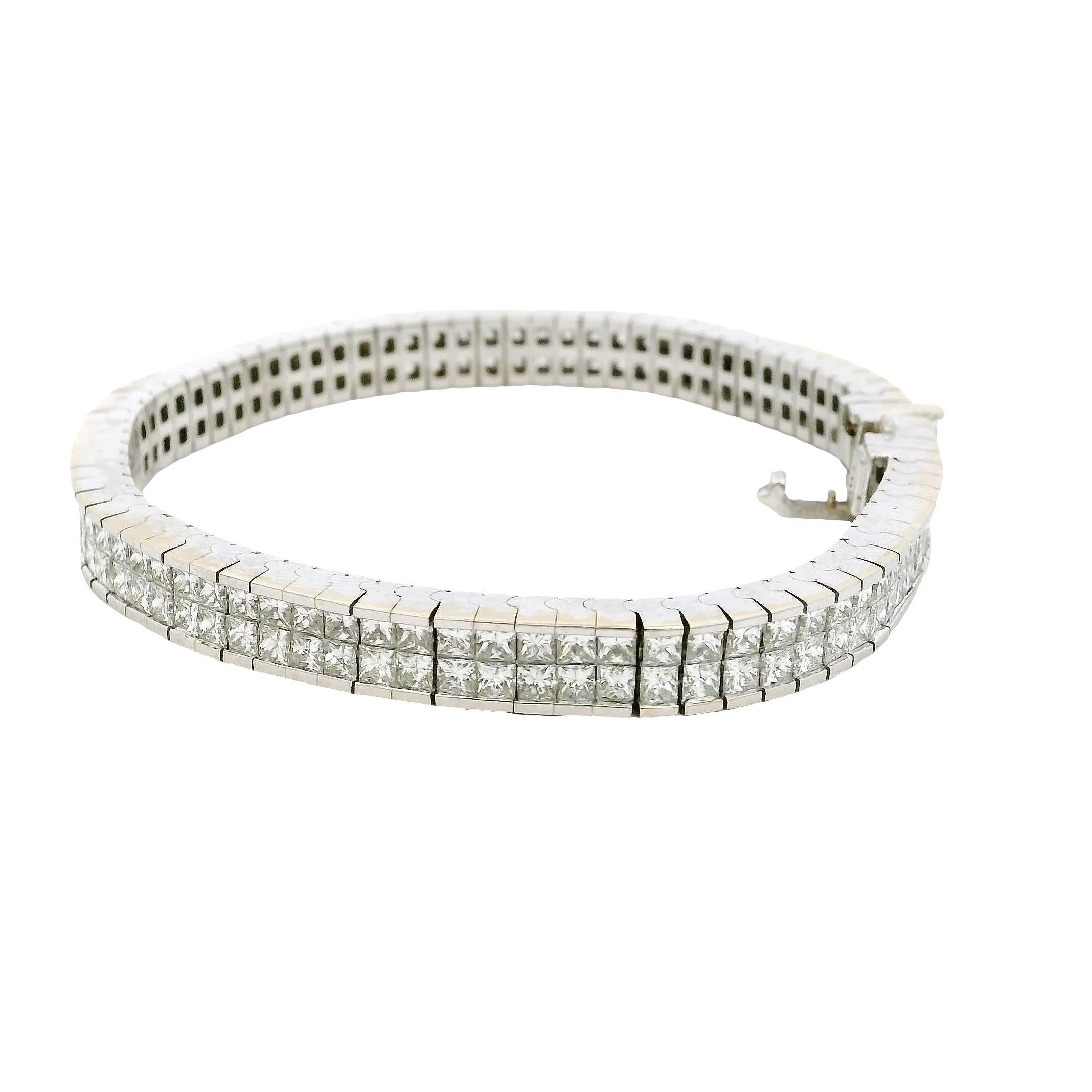 De las mujeres Pulsera de oro blanco de 14 quilates con dos filas de diamantes naturales de 8,31 quilates en venta