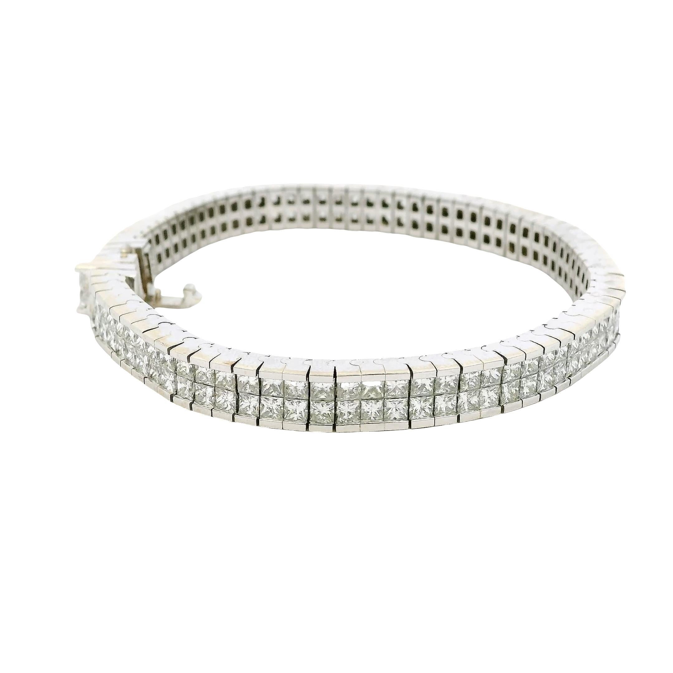 Pulsera de oro blanco de 14 quilates con dos filas de diamantes naturales de 8,31 quilates en venta 3