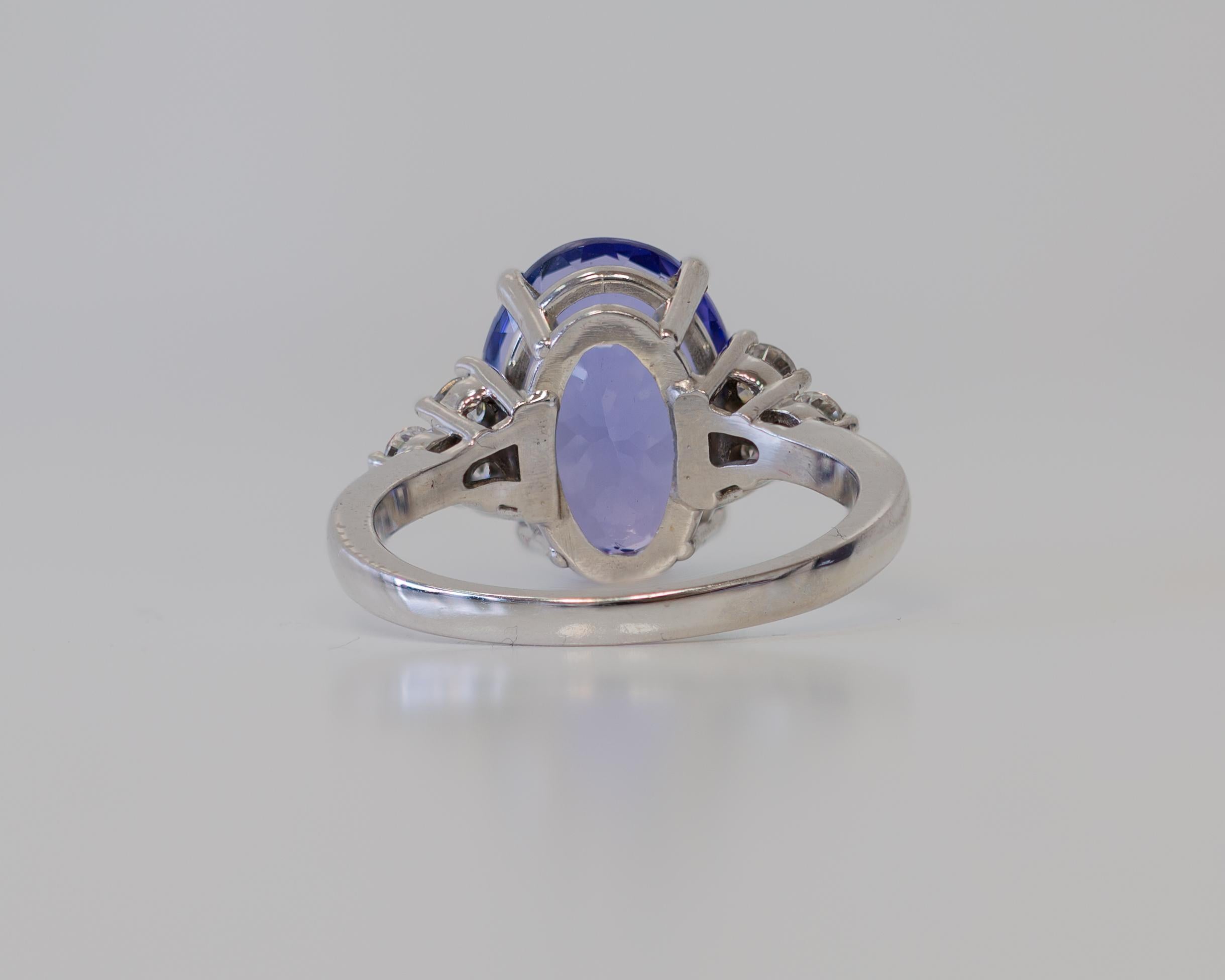 Oval Cut 14 Karat White Gold Iolite and Diamond Ring For Sale