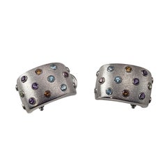 14K White Gold J Hoop Gemstone Earrings JAGi Certified #22685