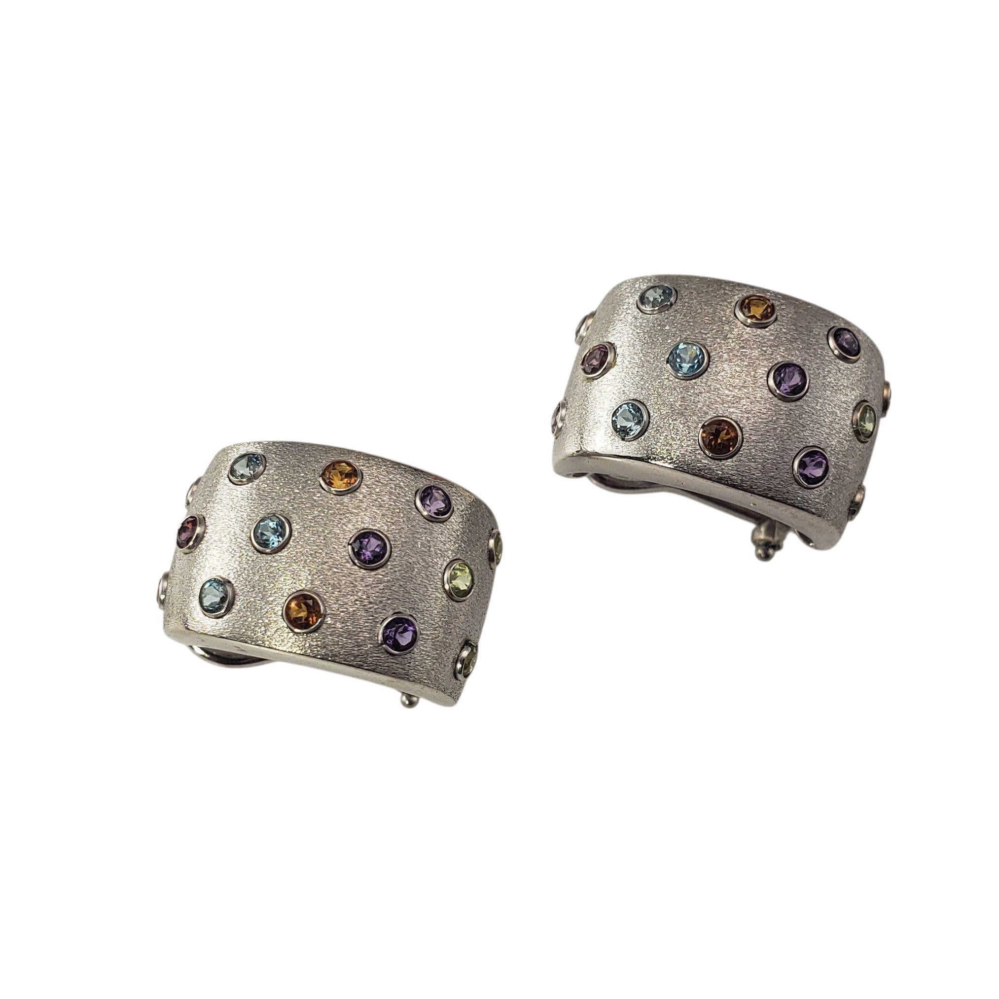 Round Cut 14K White Gold J Hoop Gemstone Earrings JAGi Certified #22685 For Sale