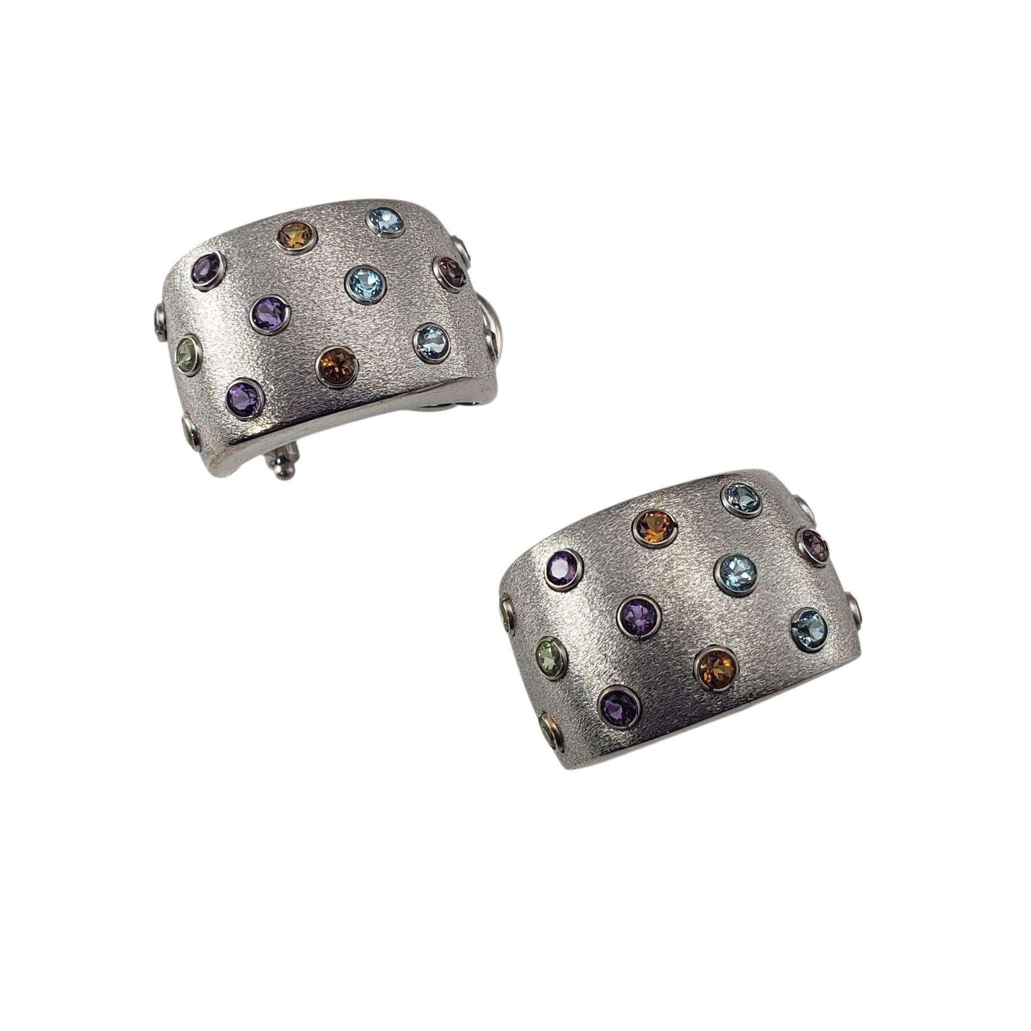 14K White Gold J Hoop Gemstone Earrings JAGi Certified #22685 In Good Condition For Sale In Washington Depot, CT