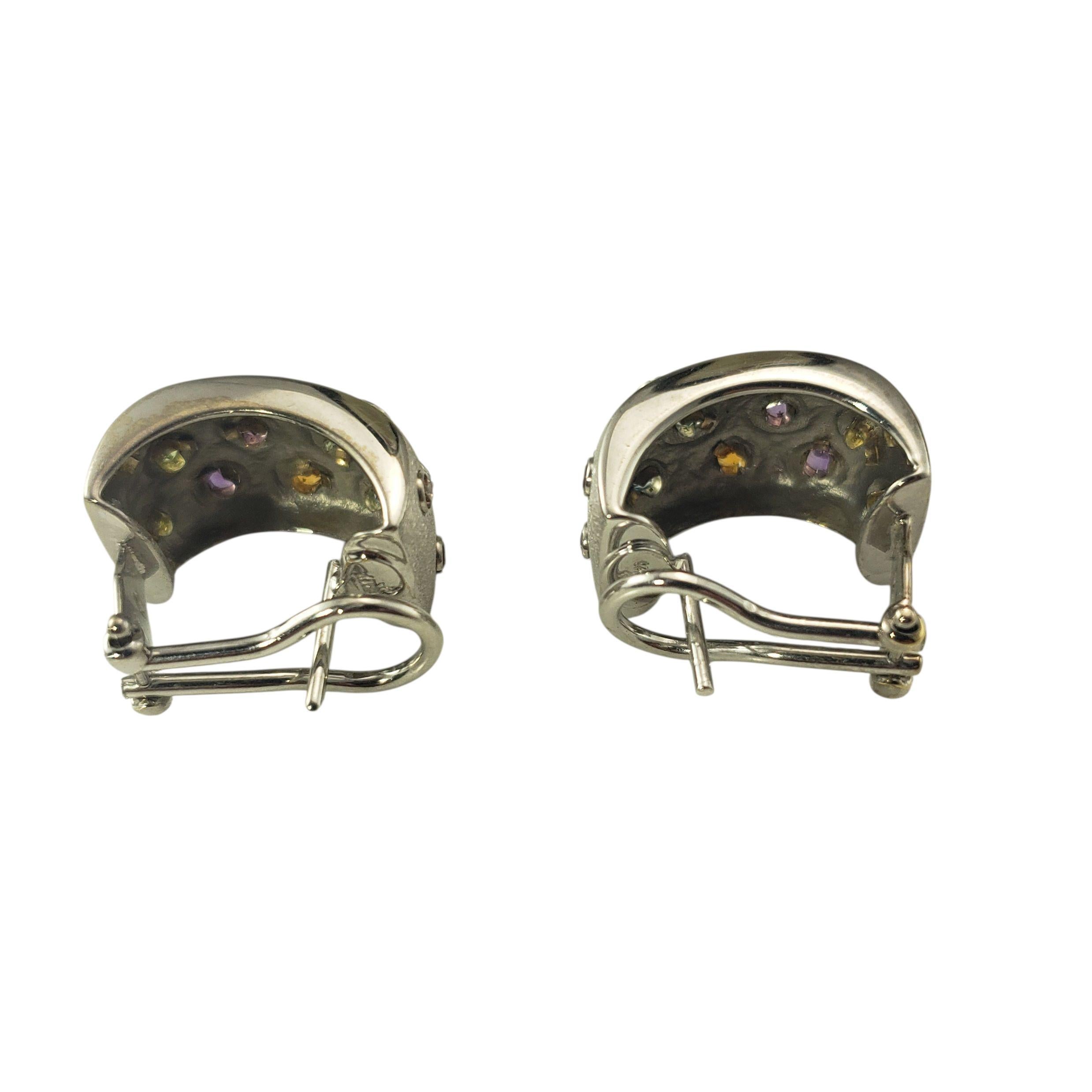 Women's 14K White Gold J Hoop Gemstone Earrings JAGi Certified #22685 For Sale