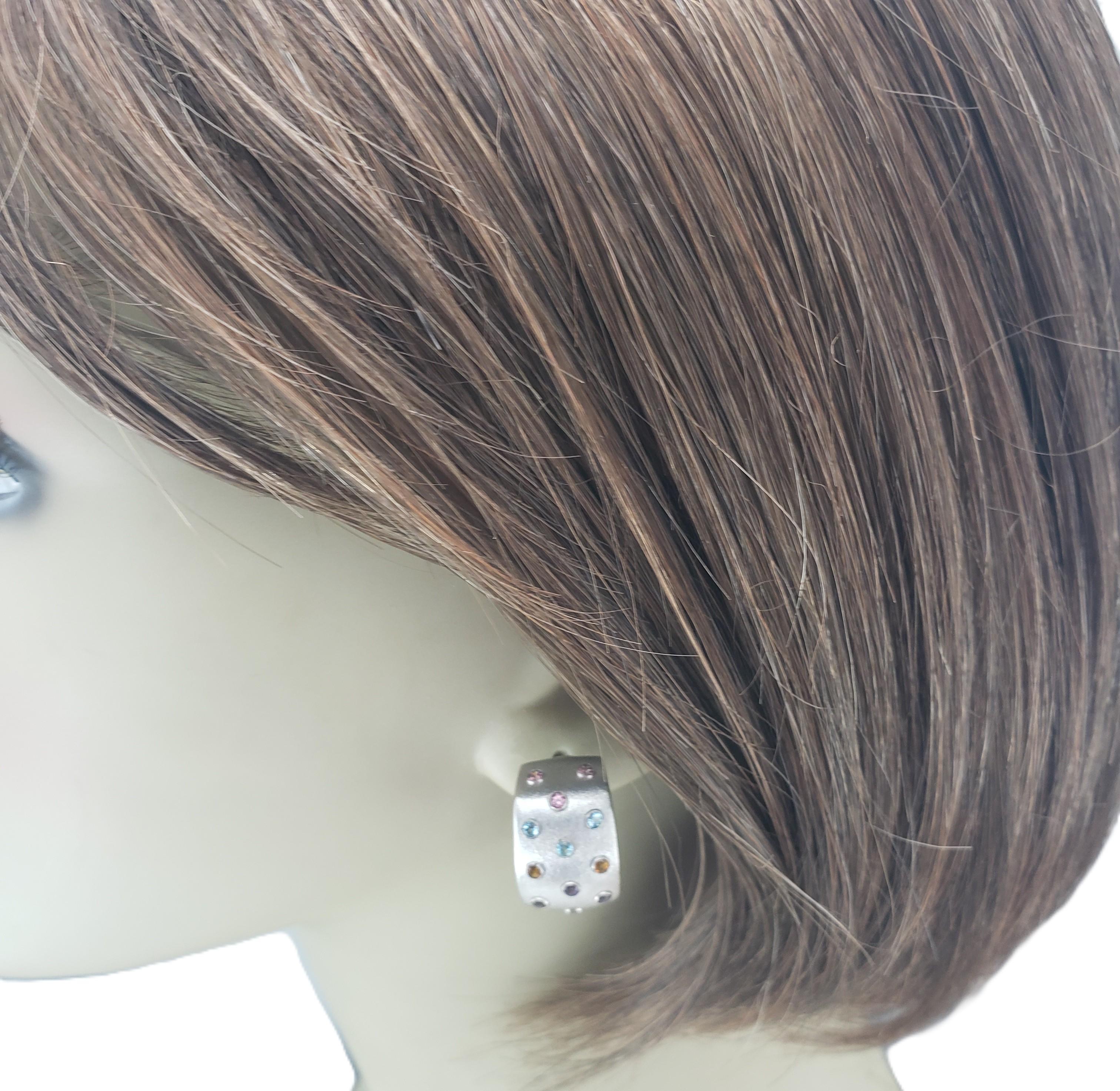 14K White Gold J Hoop Gemstone Earrings JAGi Certified #22685 For Sale 3