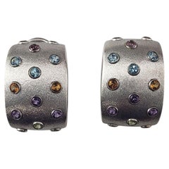 14K White Gold J Hoop Gemstone Earrings JAGi Certified #22685