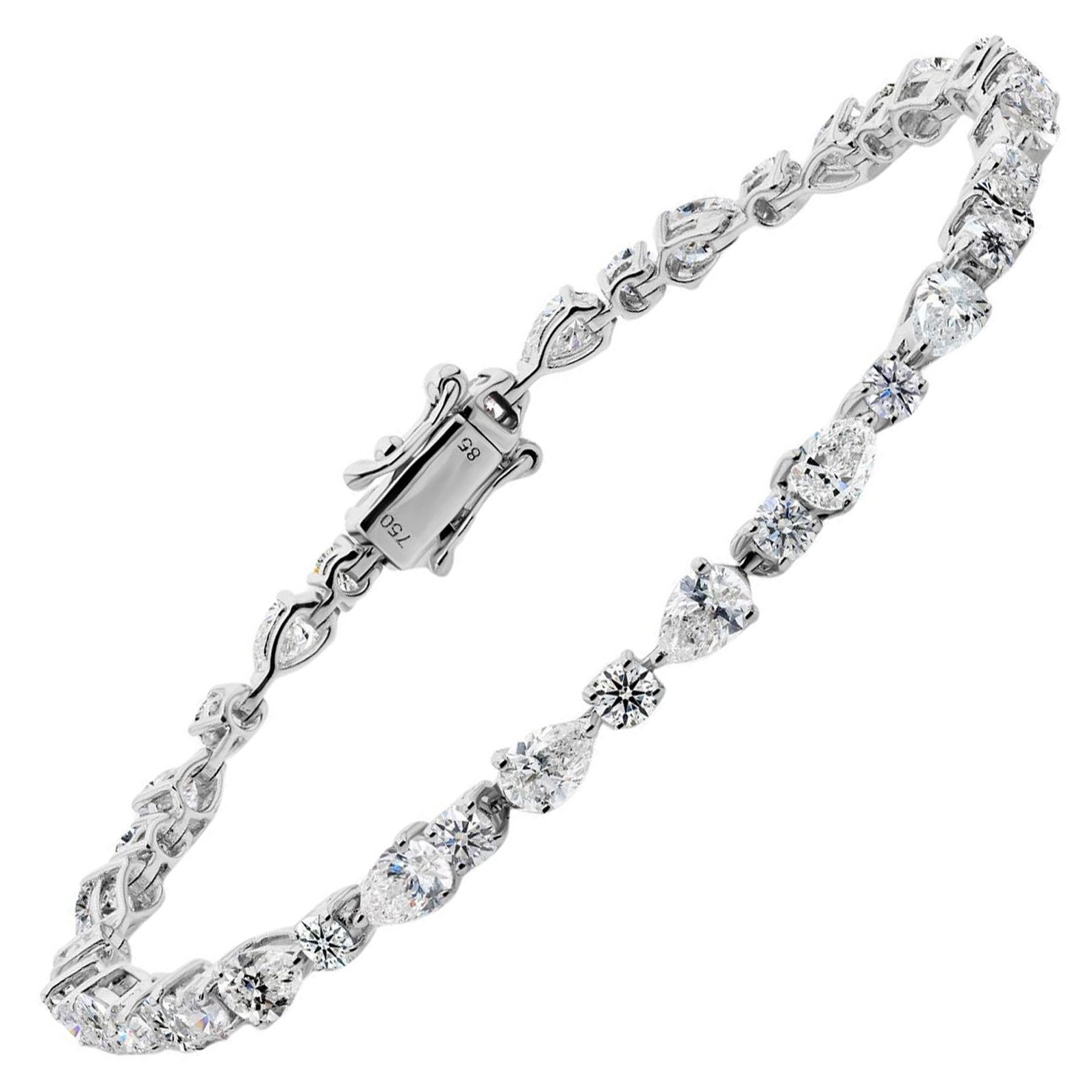 14K White Gold 6.49Ct Pear Round Diamond Tennis Bracelet