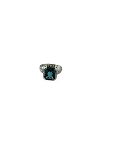 14K White Gold Lab Created Blue Spinel Filigree Ring Size 7.25 #15620