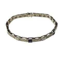 14K White Gold Lab Created Sapphire and Diamond Bracelet #17071