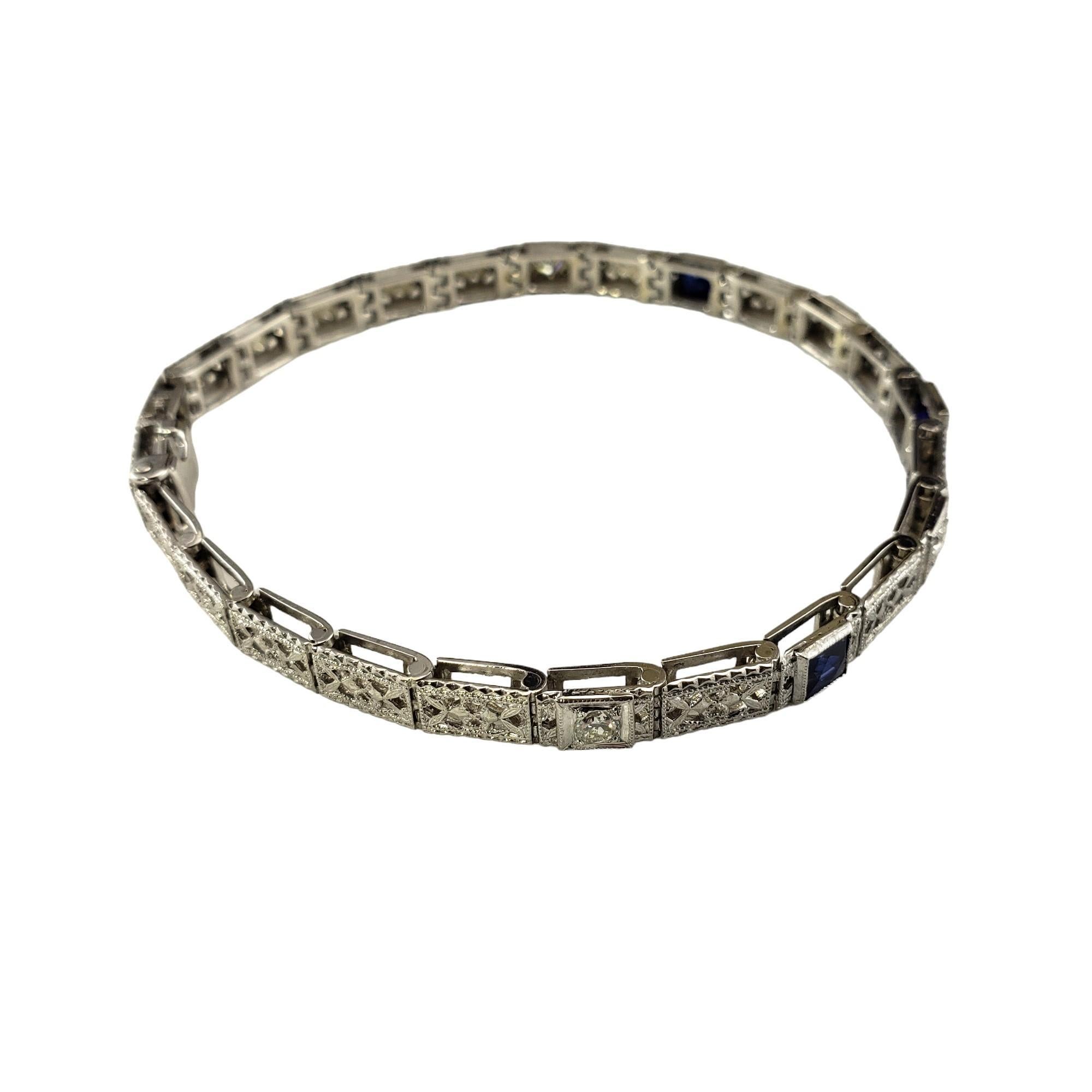 Brilliant Cut 14K White Gold Lab Created Sapphire and Diamond Bracelet #17071 For Sale
