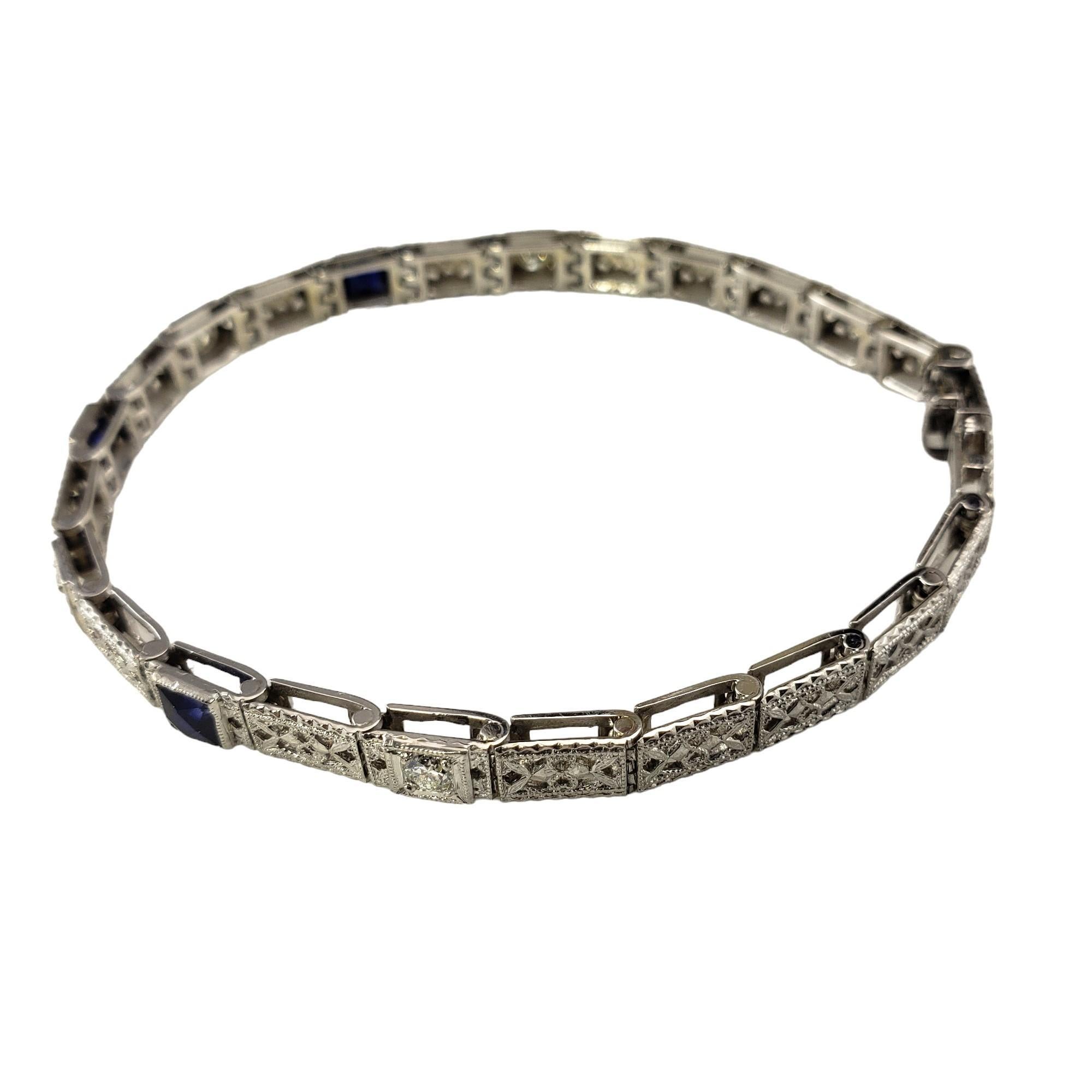 14K White Gold Lab Created Sapphire and Diamond Bracelet #17071 In Good Condition For Sale In Washington Depot, CT