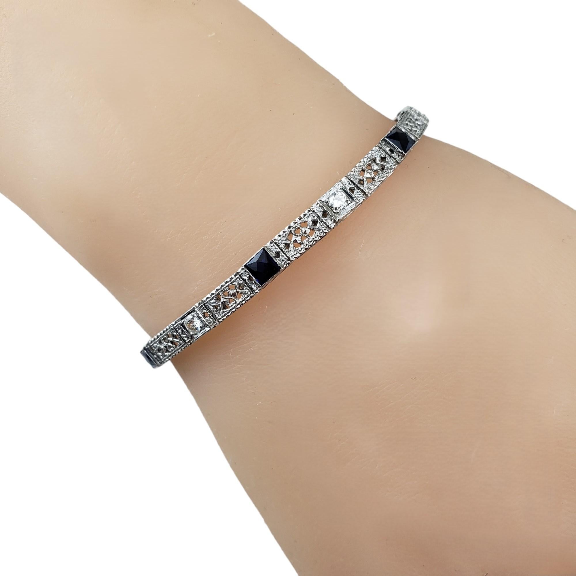 14K White Gold Lab Created Sapphire and Diamond Bracelet #17071 For Sale 4